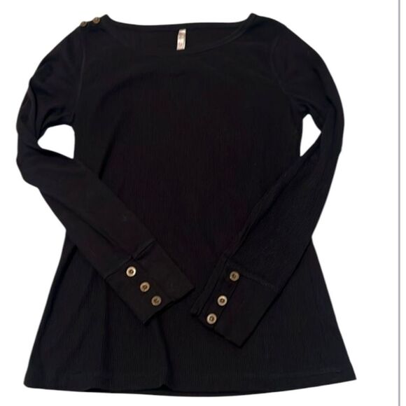 Colorstory black size L ribbed long sleeve button detail tshirt EUC runs small - Picture 1 of 12